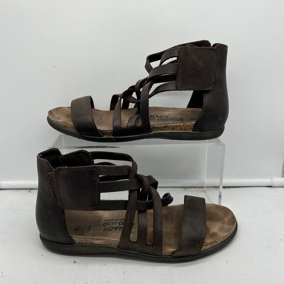 Naot Gladiator Sandals Womens 38 US 7 Brown Leather Strappy ankle - Picture 1 of 8